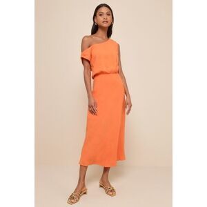 Lulus Casual Enchantment Orange Linen Off-the-shoulder Midi Dress - Size XS